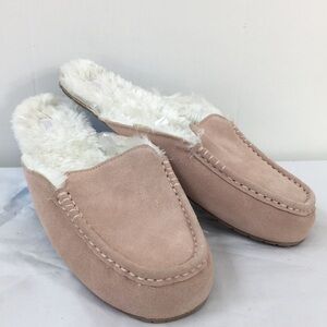 Stars Above Suede Pink Leather Furry Slide Slippers Size 11 GREAT Condition